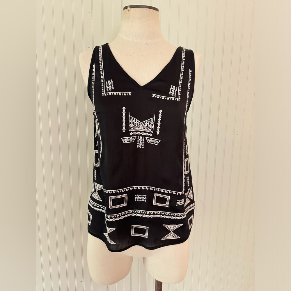 Laundry By Shelli Segal Black Embroidered Tank